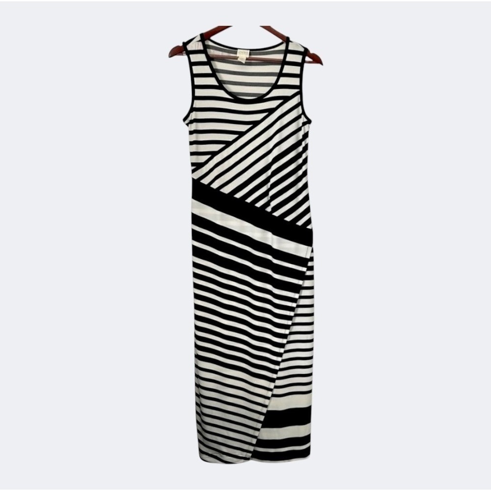 Chicos Womens Knit Maxi Dress Size 0 (=Small) Black White Diagonal Striped